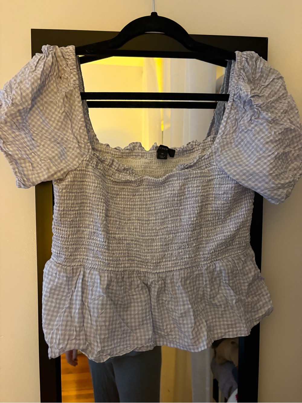 Smocked Gingham Puff-Sleeve Top - Lavender